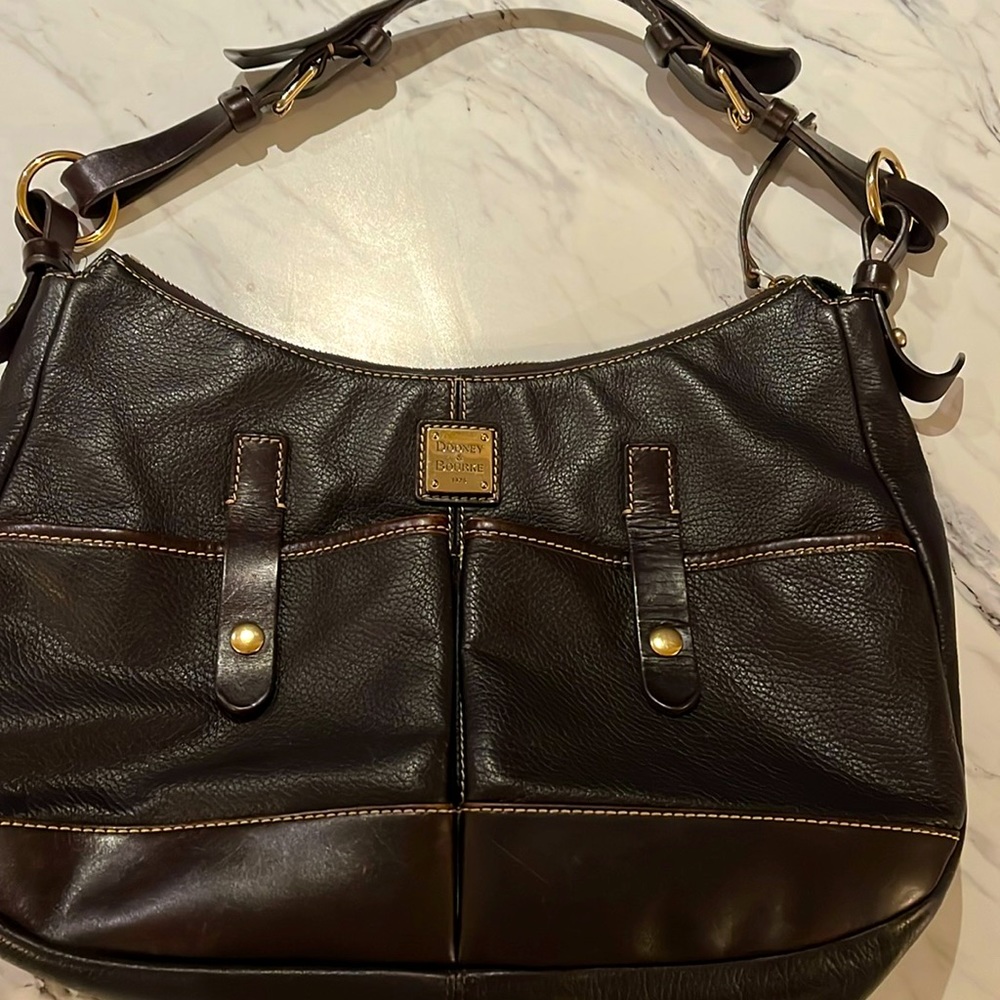 Dooney pliable soft two pocket pebble leather shoulder slouch bag
